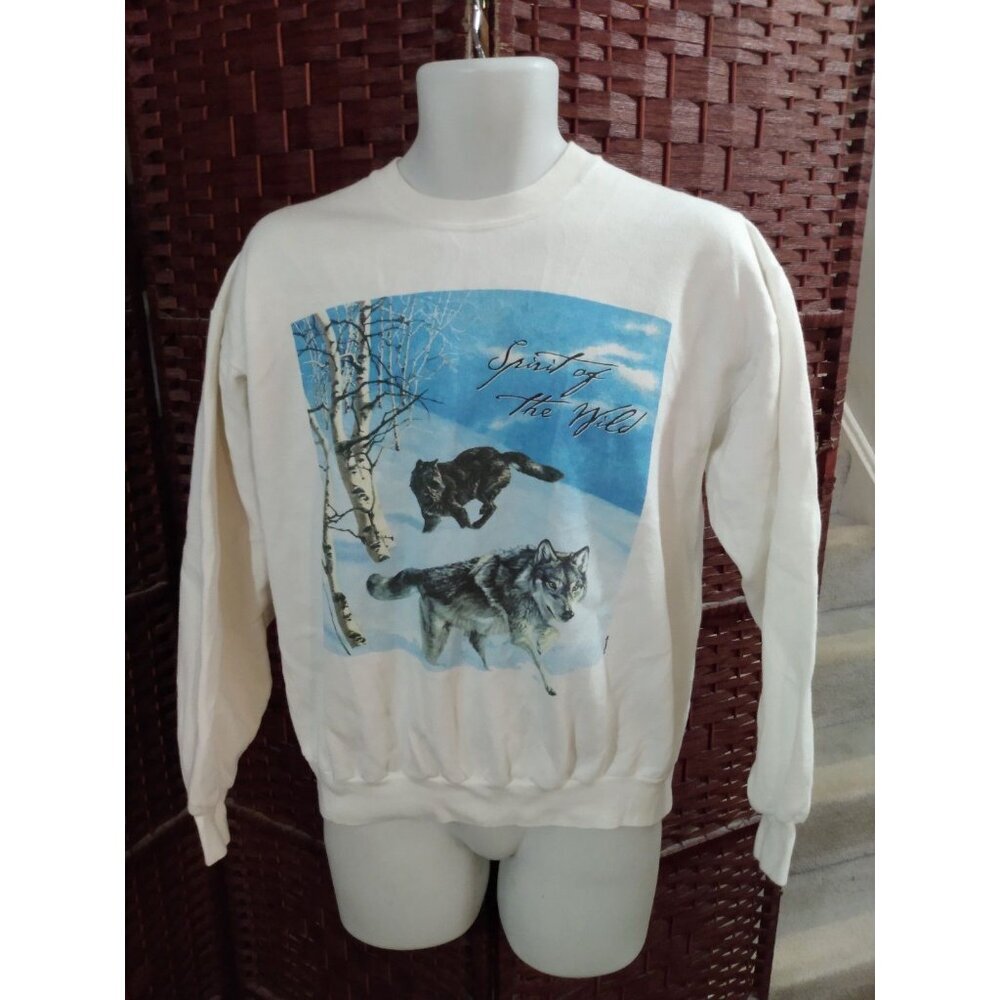 Vintage 90s Spirit Of The Wild Wolf Print Sweatshirt Wolves Snow Adult Large
